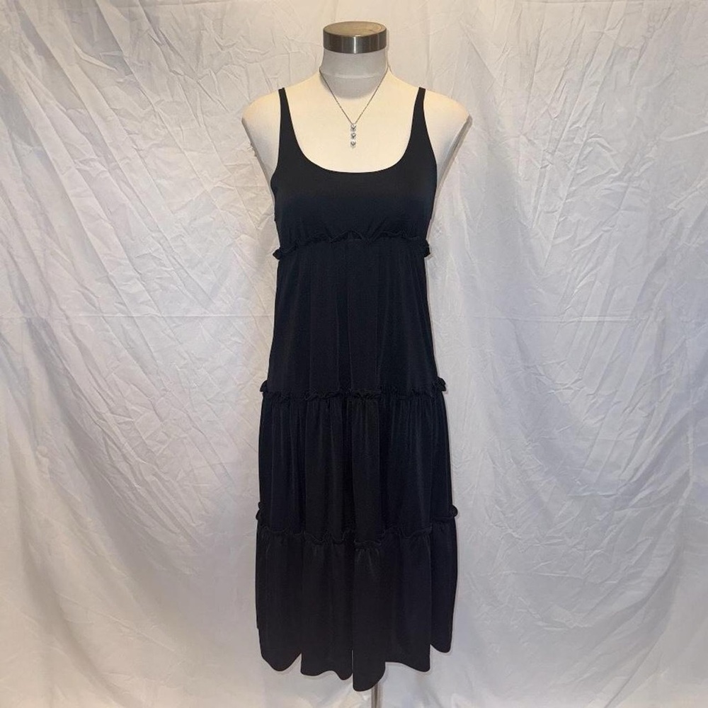 Vintage 90s Black Ruffled Flowy Slip Dress, Grunge Whimsygoth Vibes